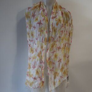 NWT Womens Fleurs Oversized Pink, Yellow, White Floral Silk Scarf